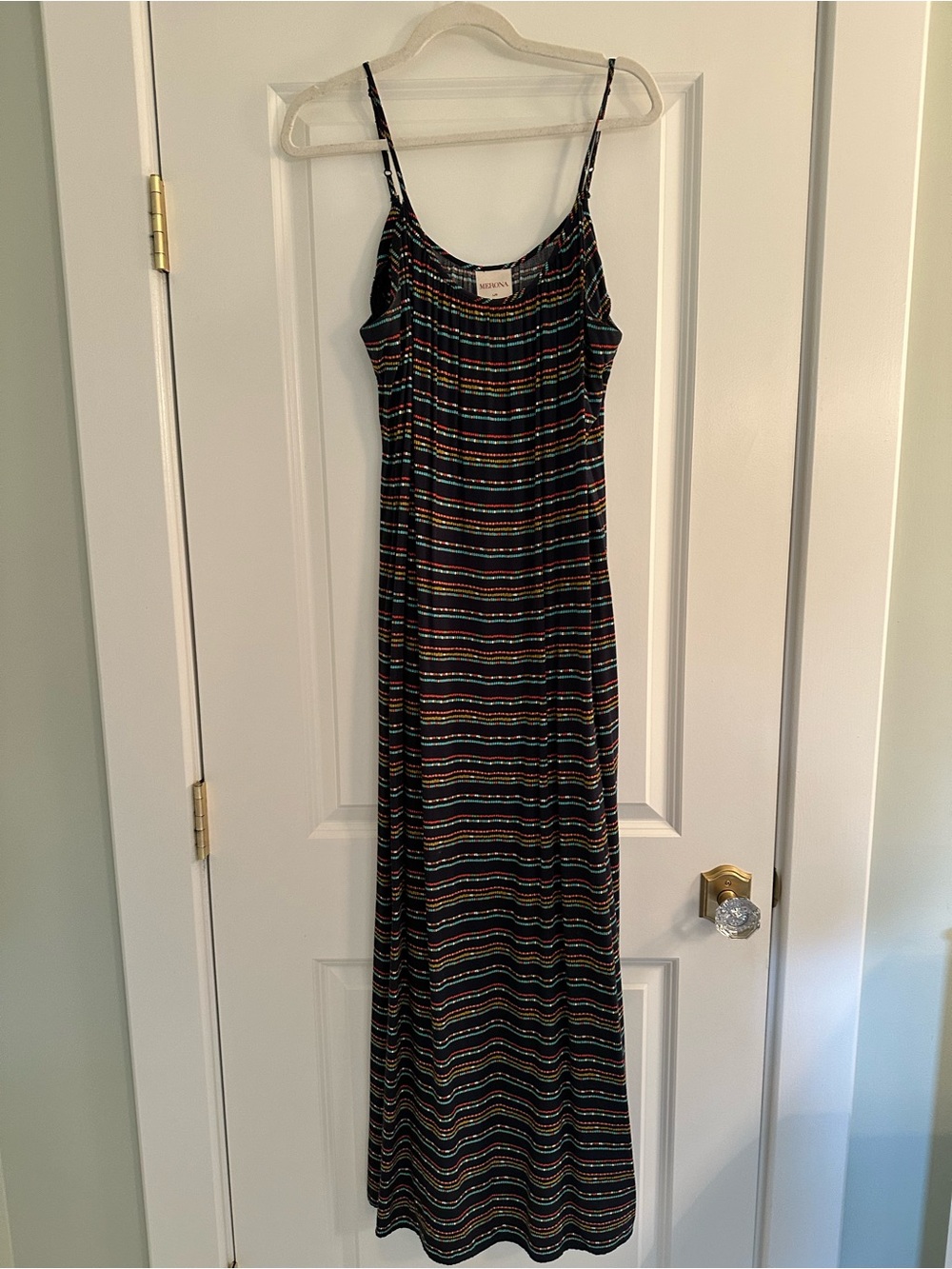 Merona Navy Maxi Dress with Multi-Color Dotted Stripes ~ Size L